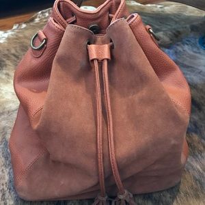Faux suede and leather convertible backpack